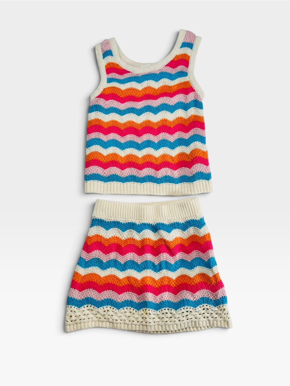 Gap Kids Girls XS 4 5 Crochet Knit Chevron Sweater Tank & Skirt Set Retro EUC